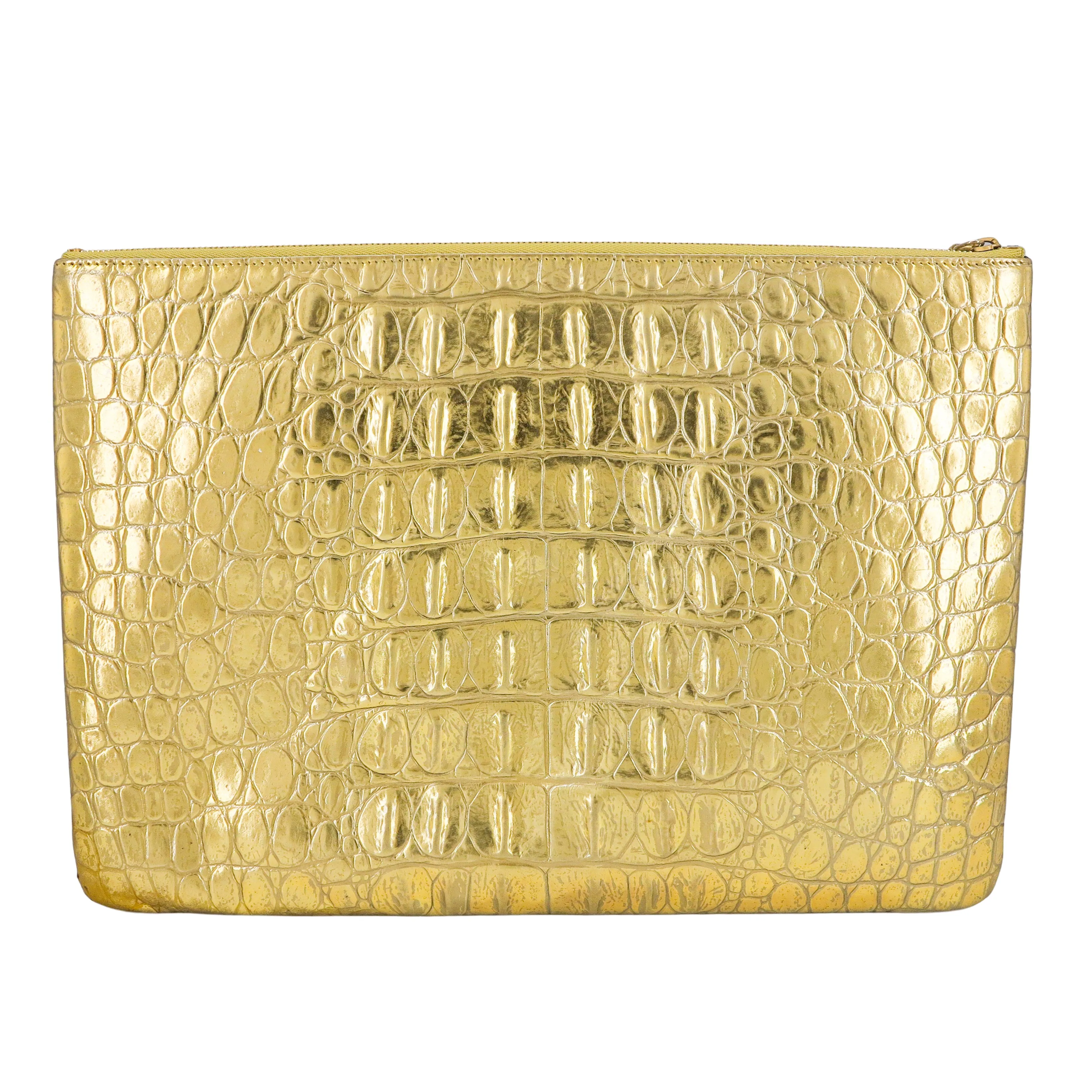 19A Ancient Egypt Gold Croc Pouch Clutch Large O Case