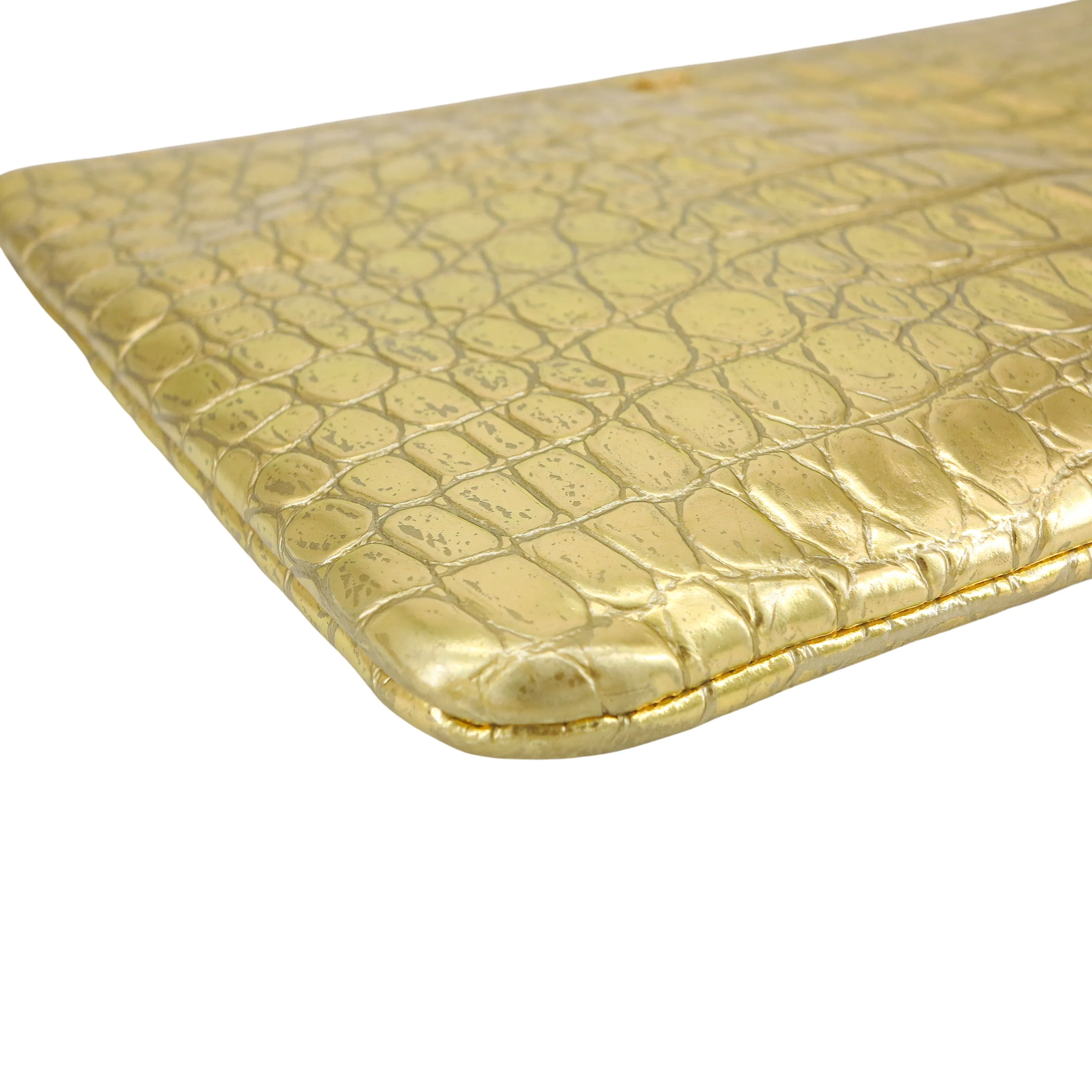 19A Ancient Egypt Gold Croc Pouch Clutch Large O Case