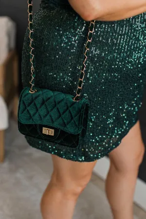 Always Trending Velvet Crossbody Purse- Hunter Green