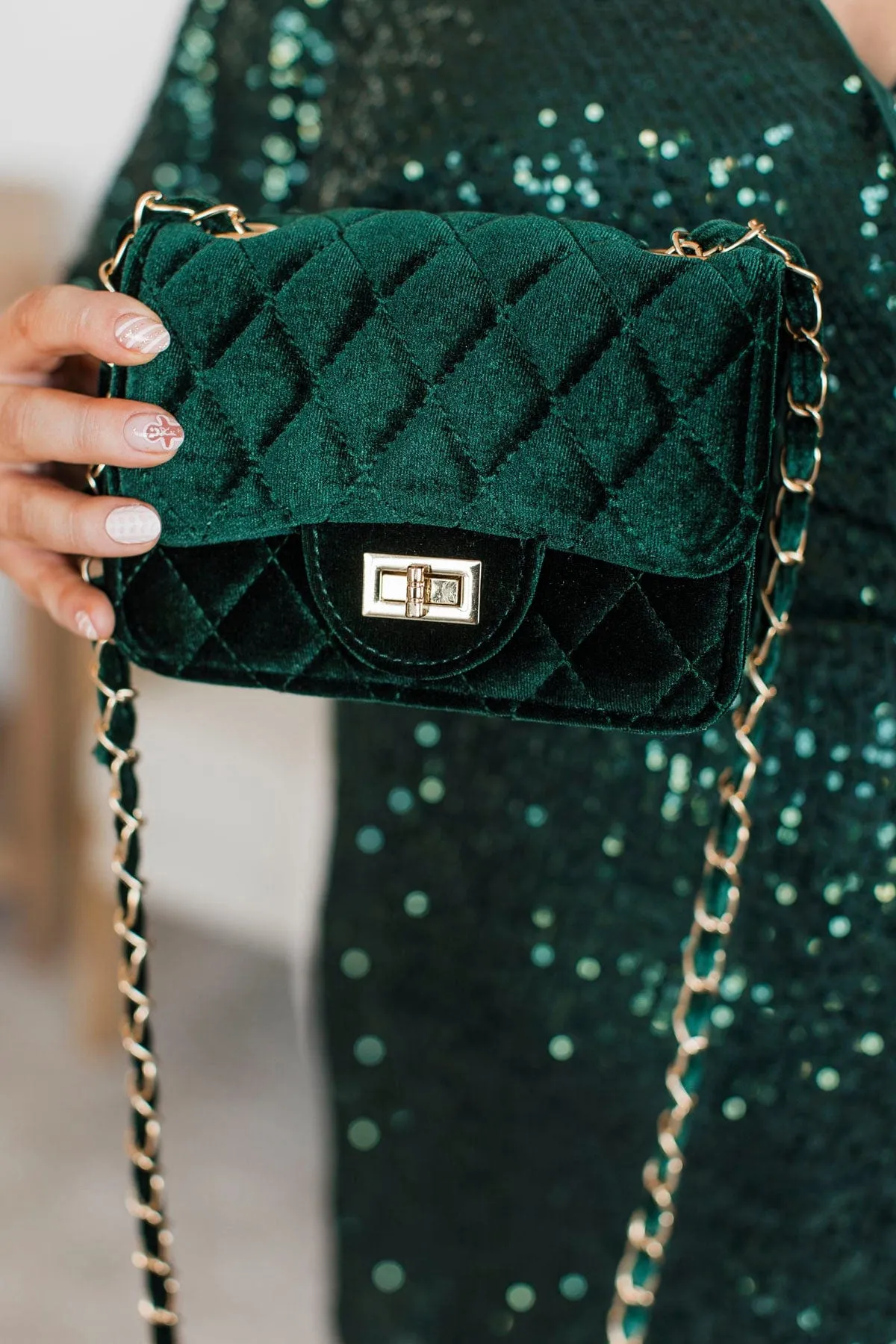 Always Trending Velvet Crossbody Purse- Hunter Green