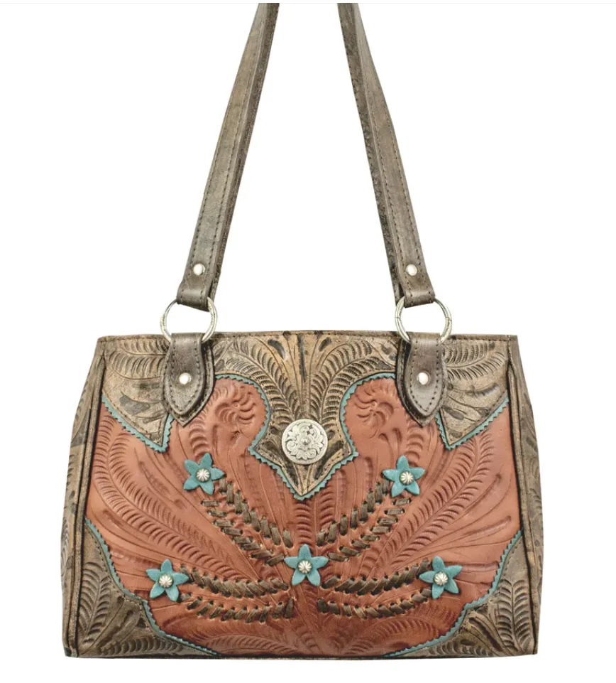 American West Handbag Desert Wildflower Collection: Leather Western Multi Compartment Organizer Tote