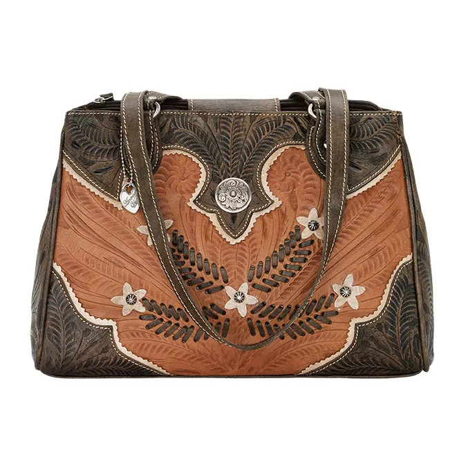 American West Handbag Desert Wildflower Collection: Leather Western Multi Compartment Organizer Tote