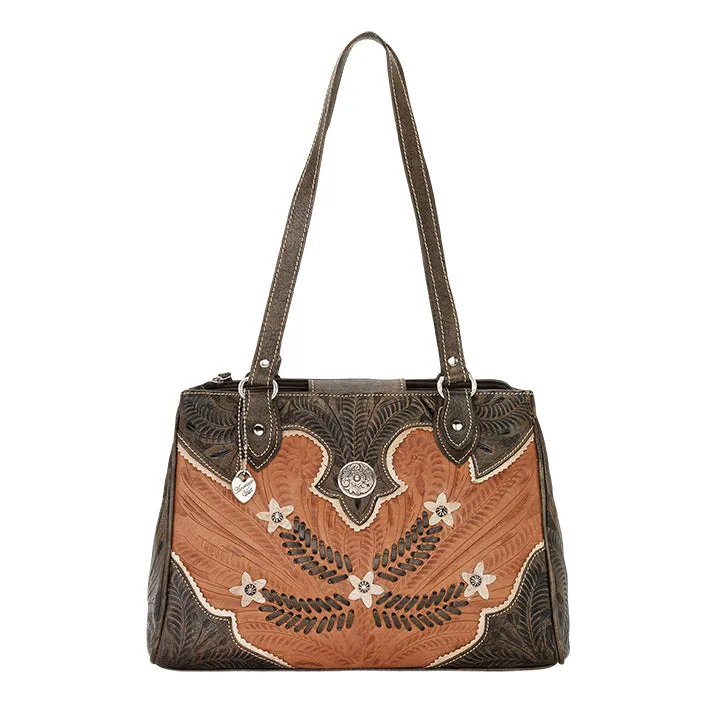 American West Handbag Desert Wildflower Collection: Leather Western Multi Compartment Organizer Tote