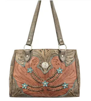 American West Handbag Desert Wildflower Collection: Leather Western Multi Compartment Organizer Tote