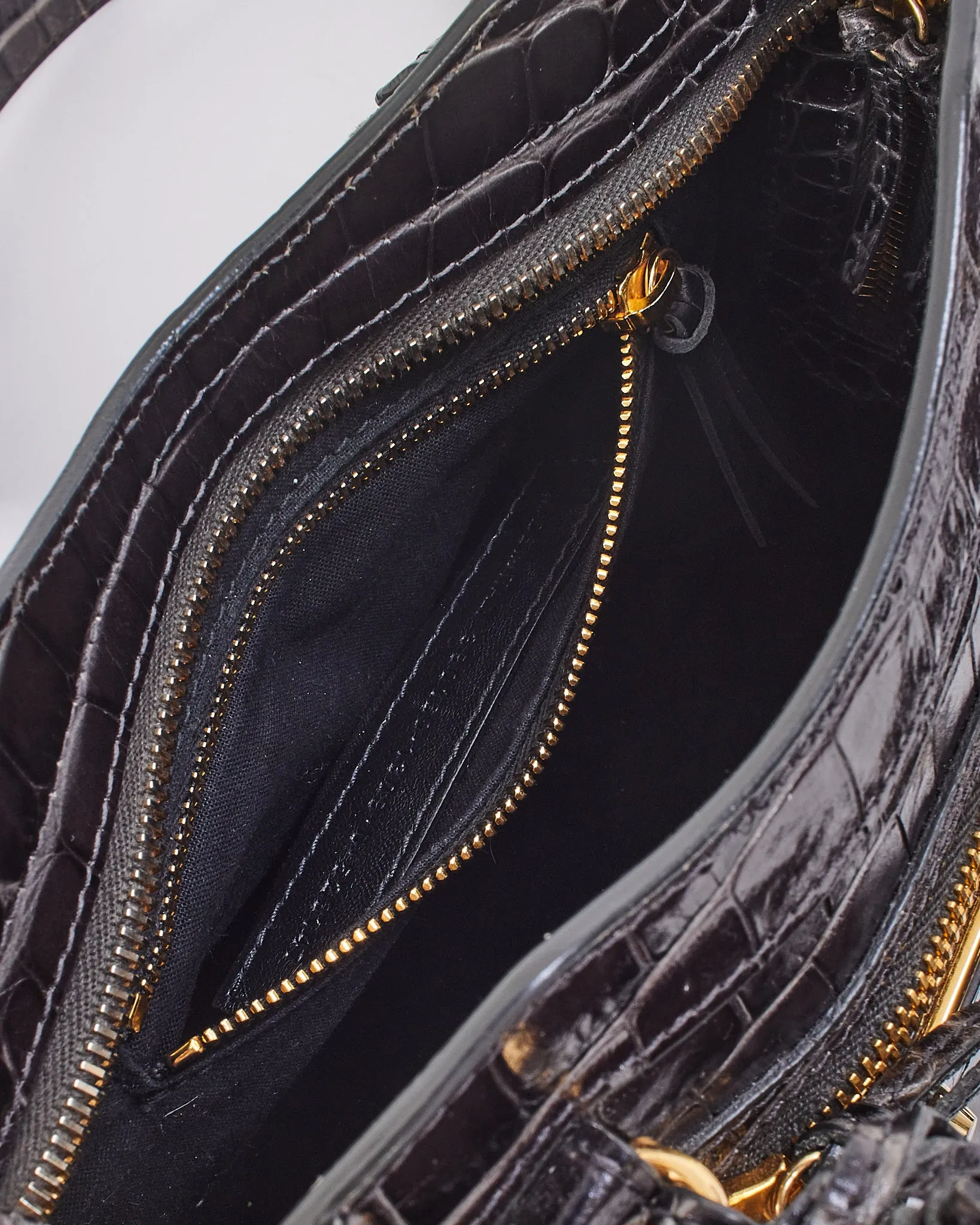 Balenciaga Black Croc Embossed Motocross Metallic Edge Mini City Bag