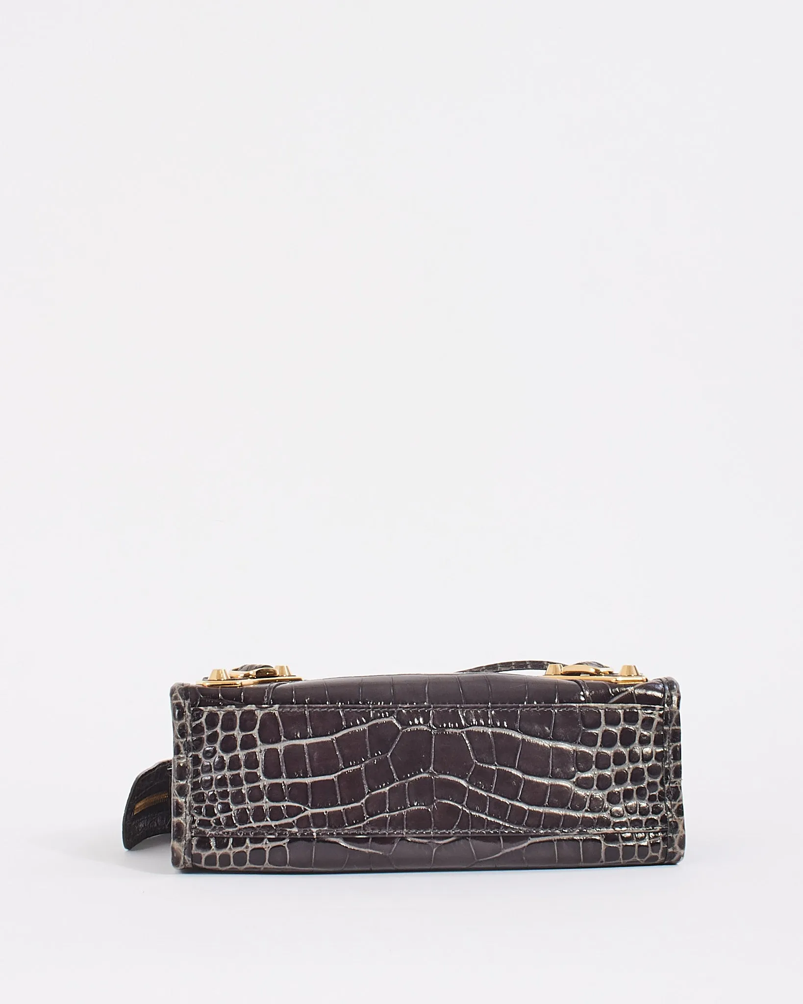 Balenciaga Black Croc Embossed Motocross Metallic Edge Mini City Bag