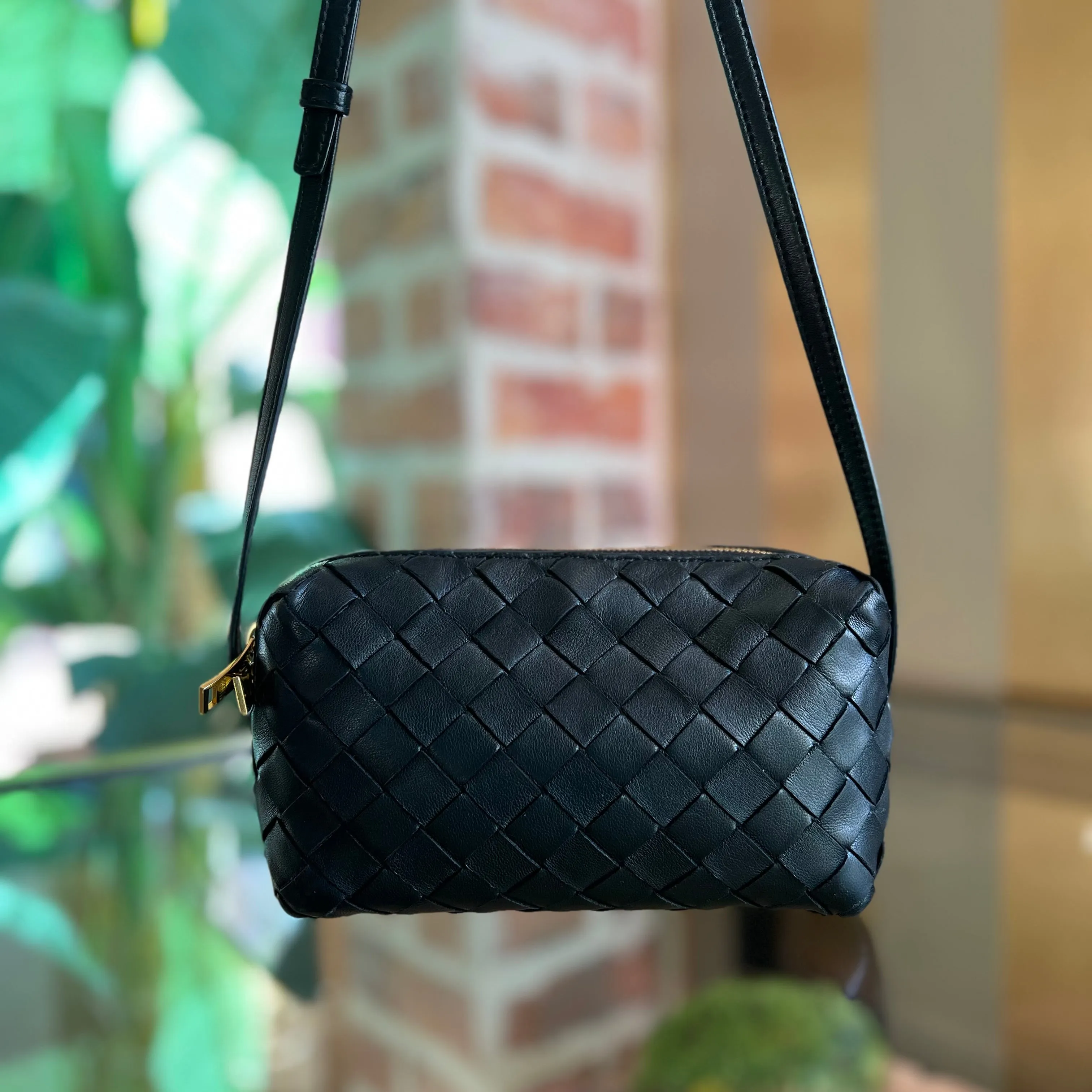 BOTTEGA VENETA Nodini Camera Mini Black Nappa Intrecciato Crossbody Bag