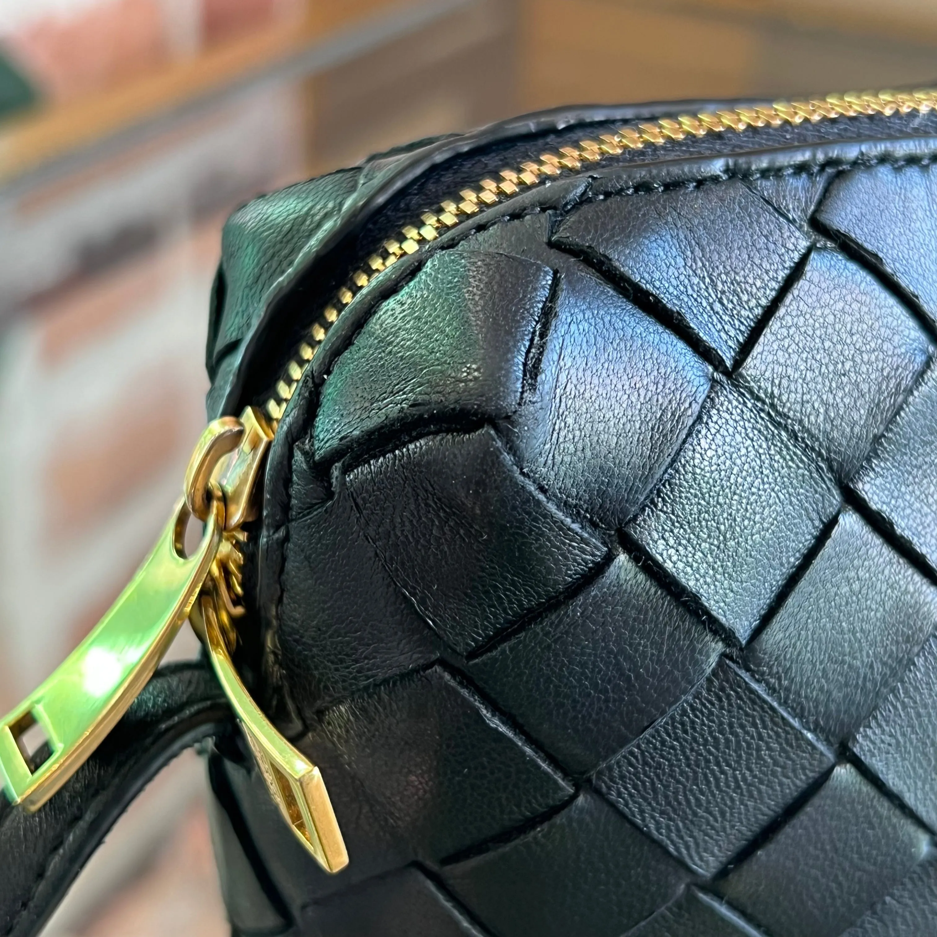 BOTTEGA VENETA Nodini Camera Mini Black Nappa Intrecciato Crossbody Bag