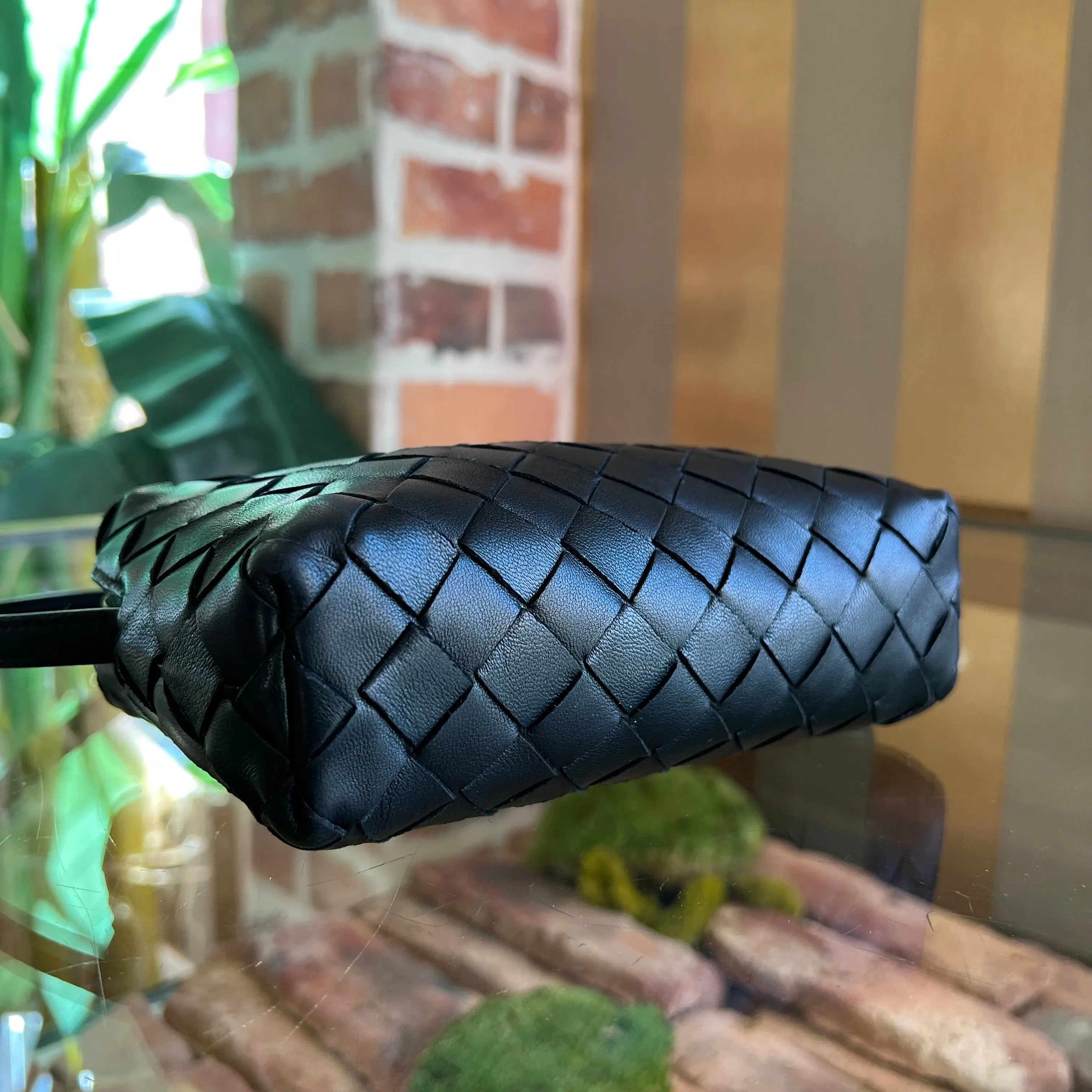 BOTTEGA VENETA Nodini Camera Mini Black Nappa Intrecciato Crossbody Bag