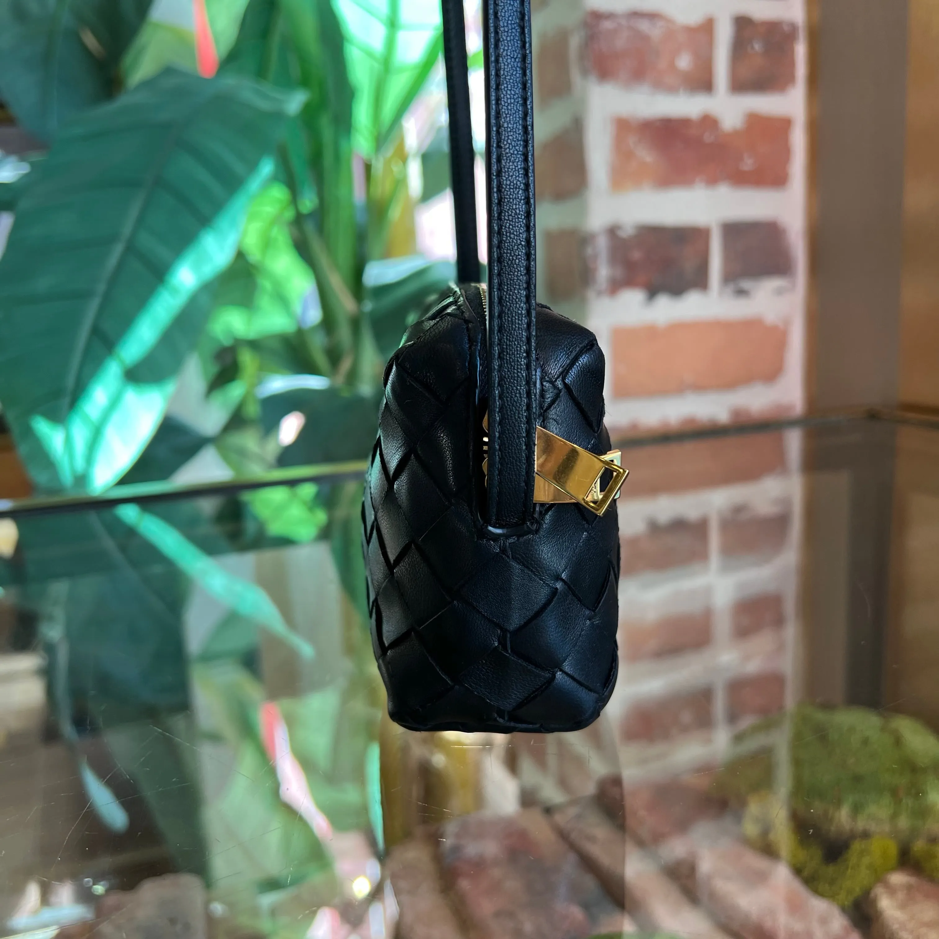 BOTTEGA VENETA Nodini Camera Mini Black Nappa Intrecciato Crossbody Bag