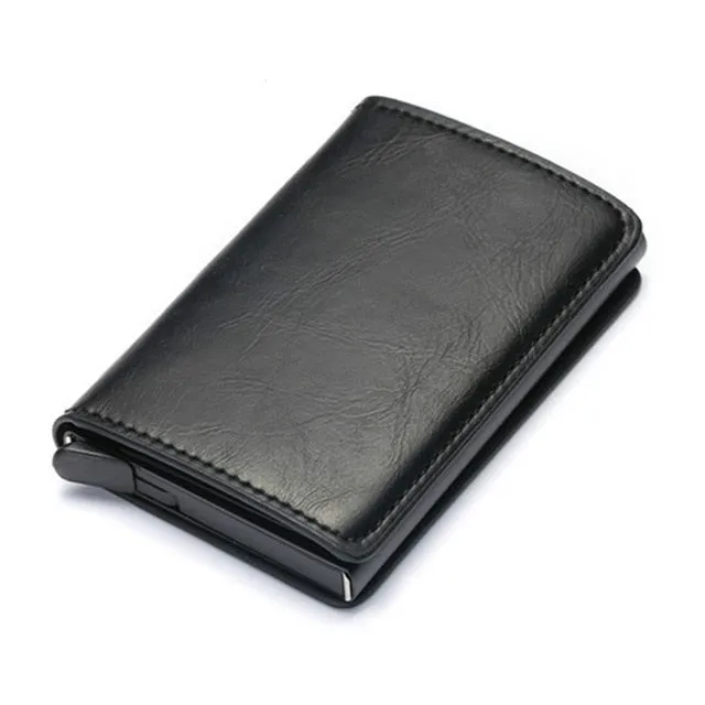 Bycobecy 2020 Credit Card Holder Wallet Men Women Metal RFID Vintage Aluminium Bag Crazy Horse PU Leather Bank Cardholder Case