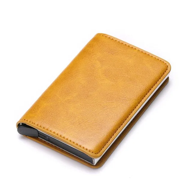 Bycobecy 2020 Credit Card Holder Wallet Men Women Metal RFID Vintage Aluminium Bag Crazy Horse PU Leather Bank Cardholder Case
