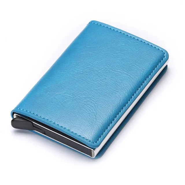 Bycobecy 2020 Credit Card Holder Wallet Men Women Metal RFID Vintage Aluminium Bag Crazy Horse PU Leather Bank Cardholder Case