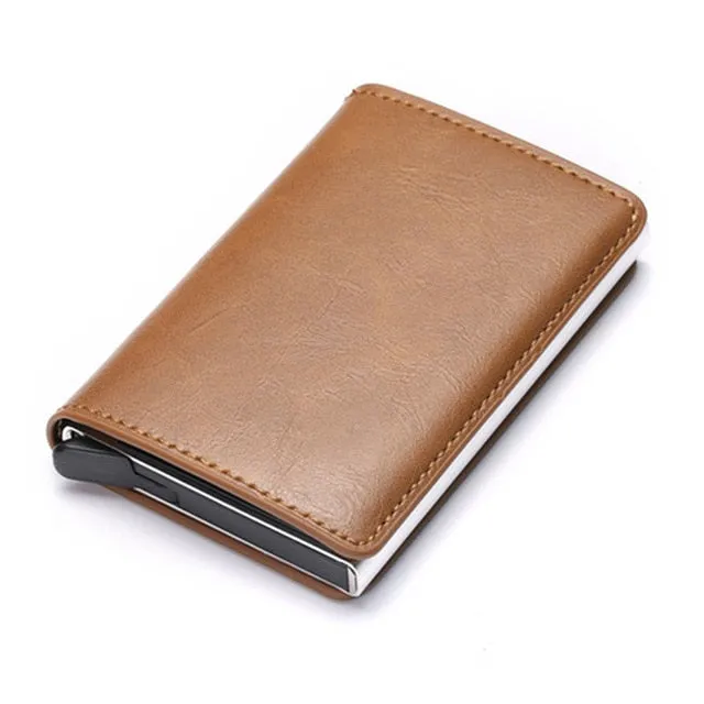 Bycobecy 2020 Credit Card Holder Wallet Men Women Metal RFID Vintage Aluminium Bag Crazy Horse PU Leather Bank Cardholder Case