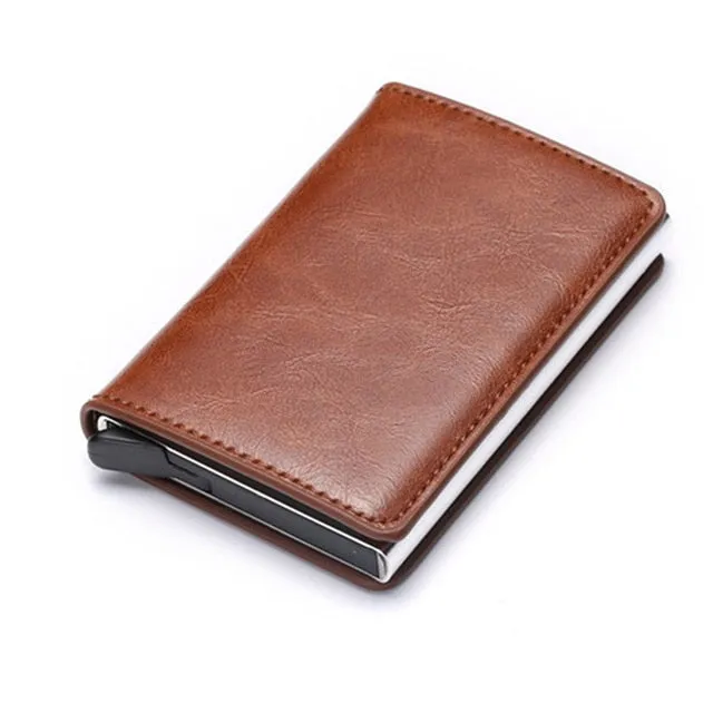 Bycobecy 2020 Credit Card Holder Wallet Men Women Metal RFID Vintage Aluminium Bag Crazy Horse PU Leather Bank Cardholder Case