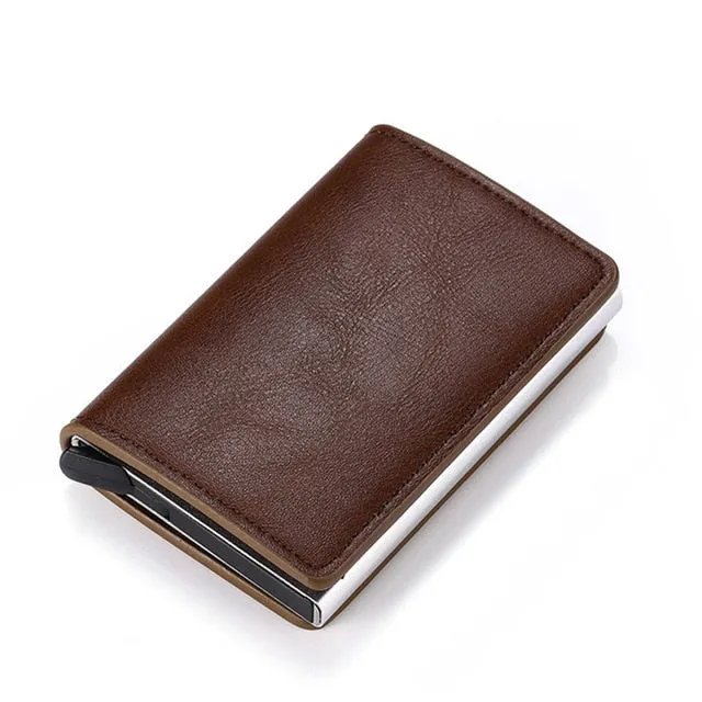 Bycobecy 2020 Credit Card Holder Wallet Men Women Metal RFID Vintage Aluminium Bag Crazy Horse PU Leather Bank Cardholder Case