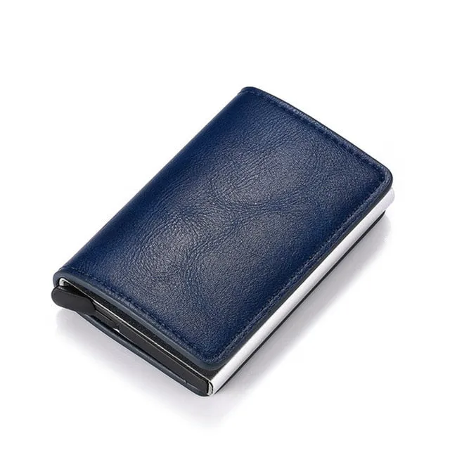 Bycobecy 2020 Credit Card Holder Wallet Men Women Metal RFID Vintage Aluminium Bag Crazy Horse PU Leather Bank Cardholder Case