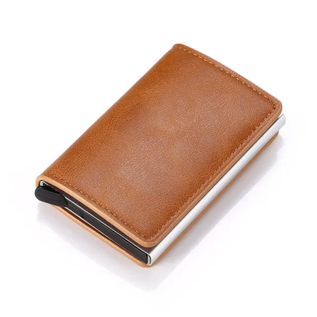 Bycobecy 2020 Credit Card Holder Wallet Men Women Metal RFID Vintage Aluminium Bag Crazy Horse PU Leather Bank Cardholder Case