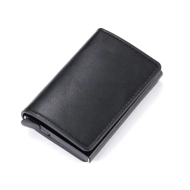 Bycobecy 2020 Credit Card Holder Wallet Men Women Metal RFID Vintage Aluminium Bag Crazy Horse PU Leather Bank Cardholder Case