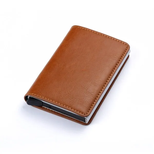 Bycobecy 2020 Credit Card Holder Wallet Men Women Metal RFID Vintage Aluminium Bag Crazy Horse PU Leather Bank Cardholder Case