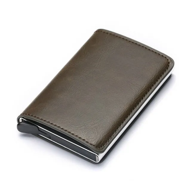 Bycobecy 2020 Credit Card Holder Wallet Men Women Metal RFID Vintage Aluminium Bag Crazy Horse PU Leather Bank Cardholder Case