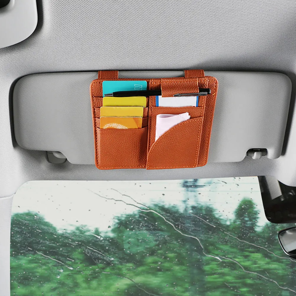 Car Sun Visor Organizer, Card Holders for Auto Sun Visor Pu Auto Interior Accessories Storage Travel Document Holder with Multi Pocket - OOLVS Auto Accessory