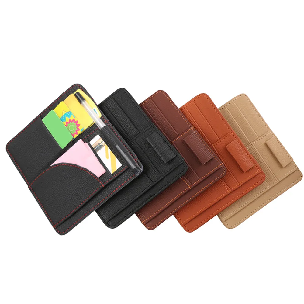 Car Sun Visor Organizer, Card Holders for Auto Sun Visor Pu Auto Interior Accessories Storage Travel Document Holder with Multi Pocket - OOLVS Auto Accessory