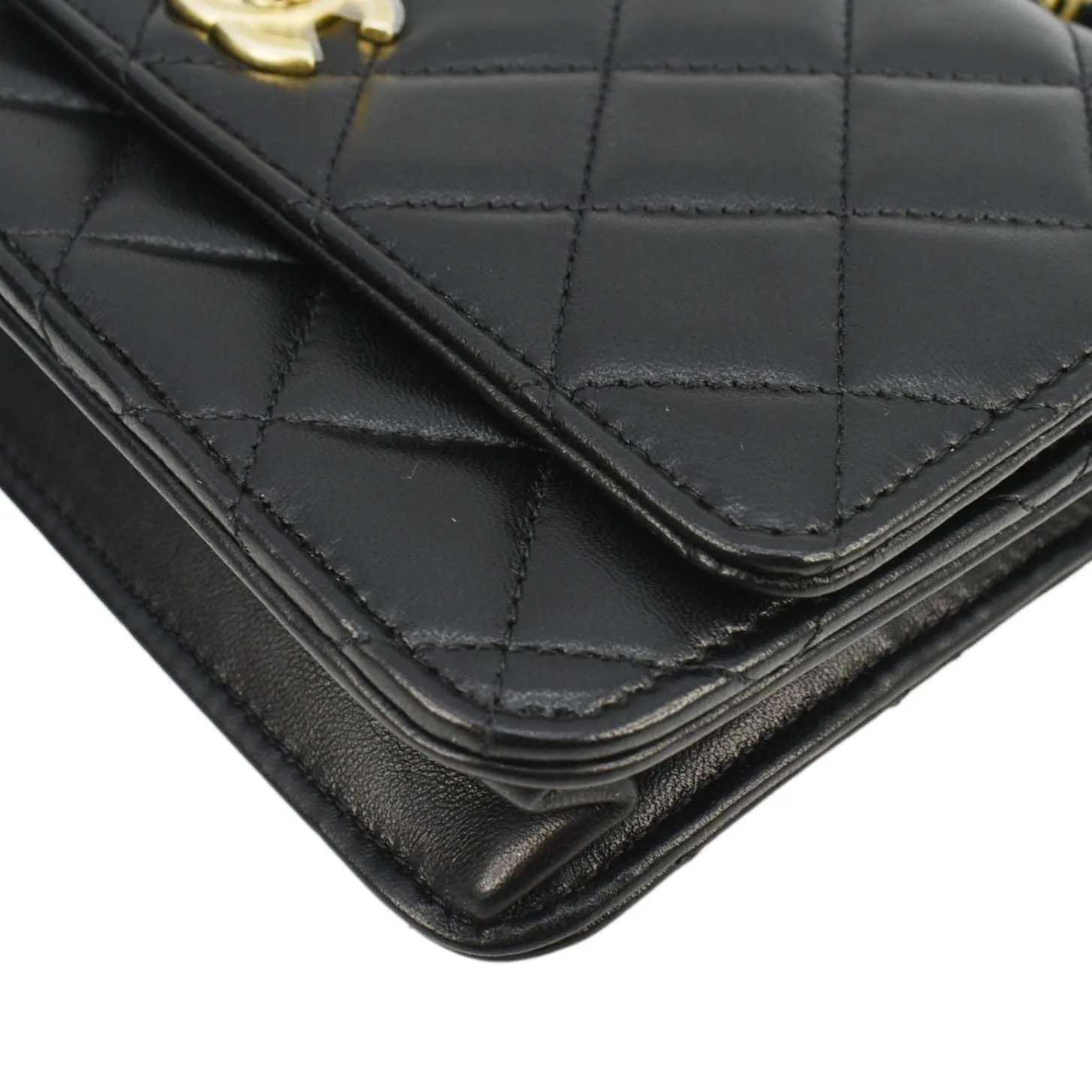 CHANEL CC Pearl Crush WOC Lambskin Quilted Leather Crossbody Bag Black