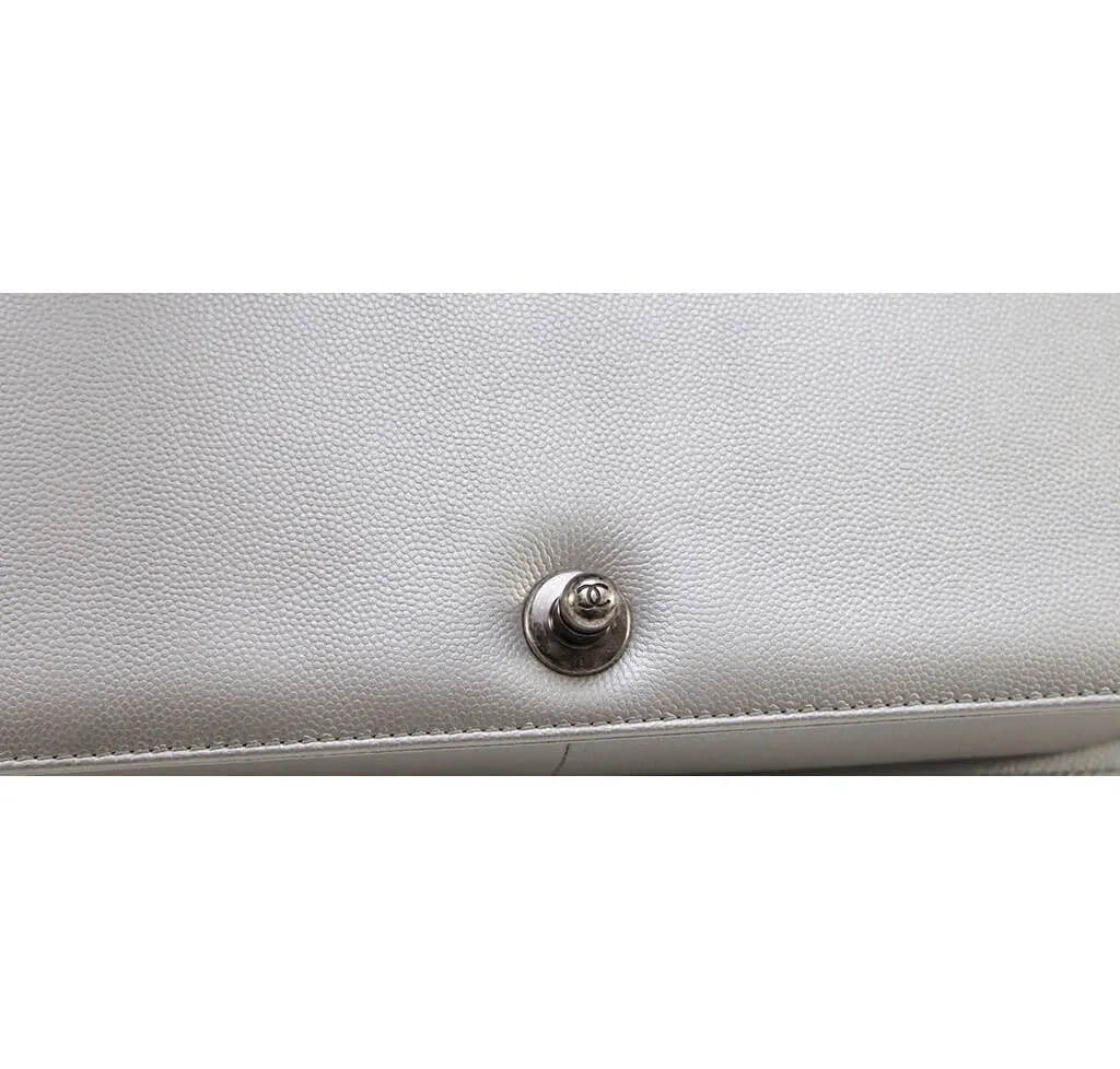 Chanel Metallic Grey Silver Boy Bag Caviar Leather