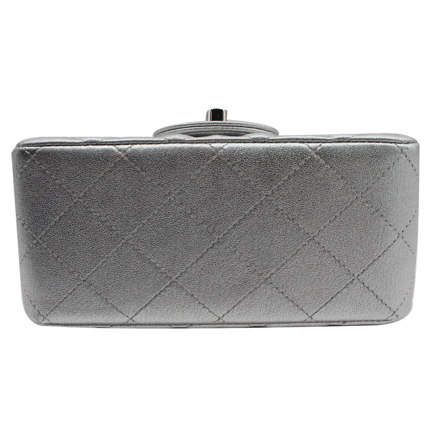 CHANEL Mini Square Flap Quilted Leather Shoulder Bag Metallic Silver