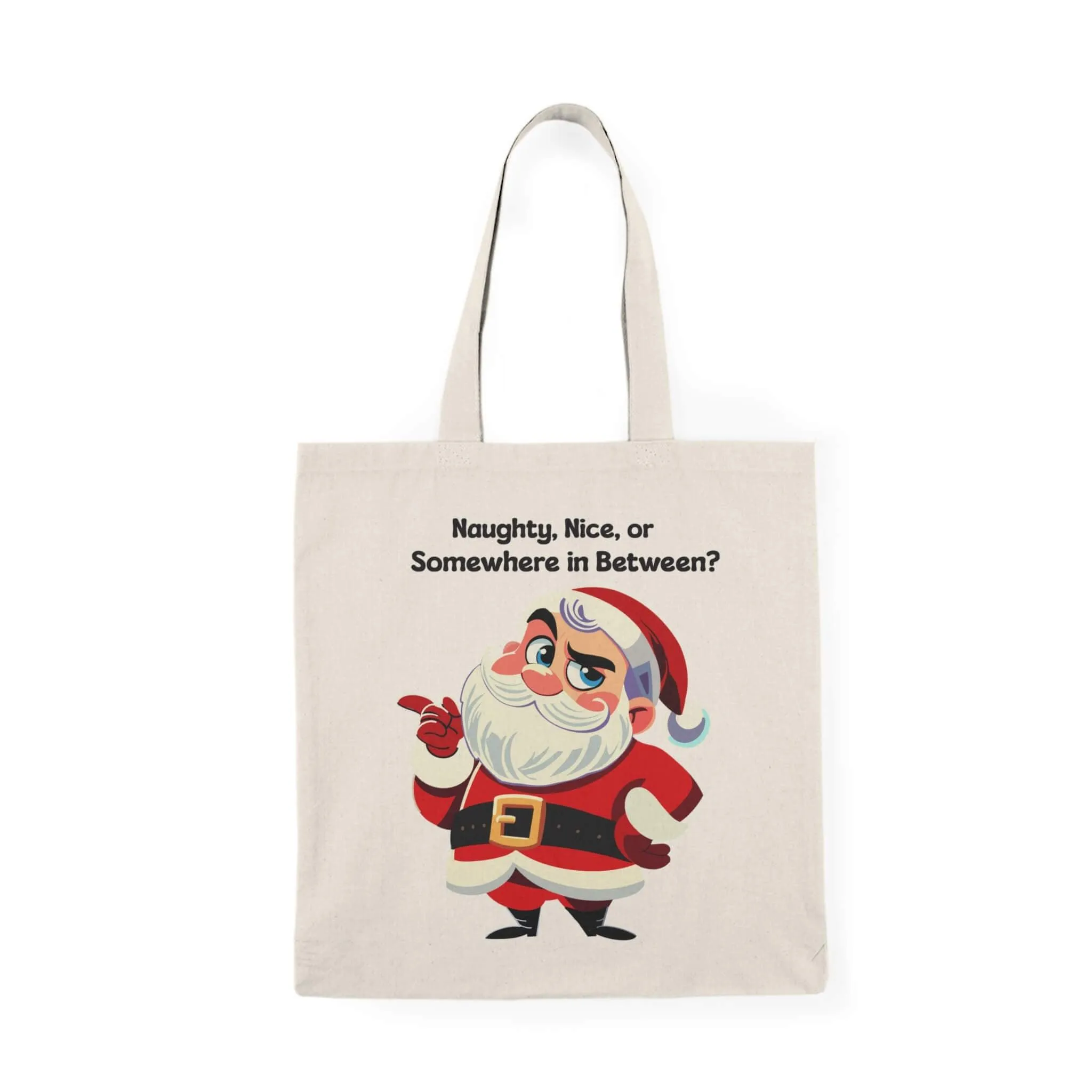 Cheeky Santa Tote Bag – Naughty, Nice, or In-Between? Funny Eco Christmas Bag – Recycled Cotton Holiday Shopper – Festive Gift Idea