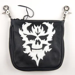 CO605  Clip Pouch- w/ White Cut-Out Skull Design