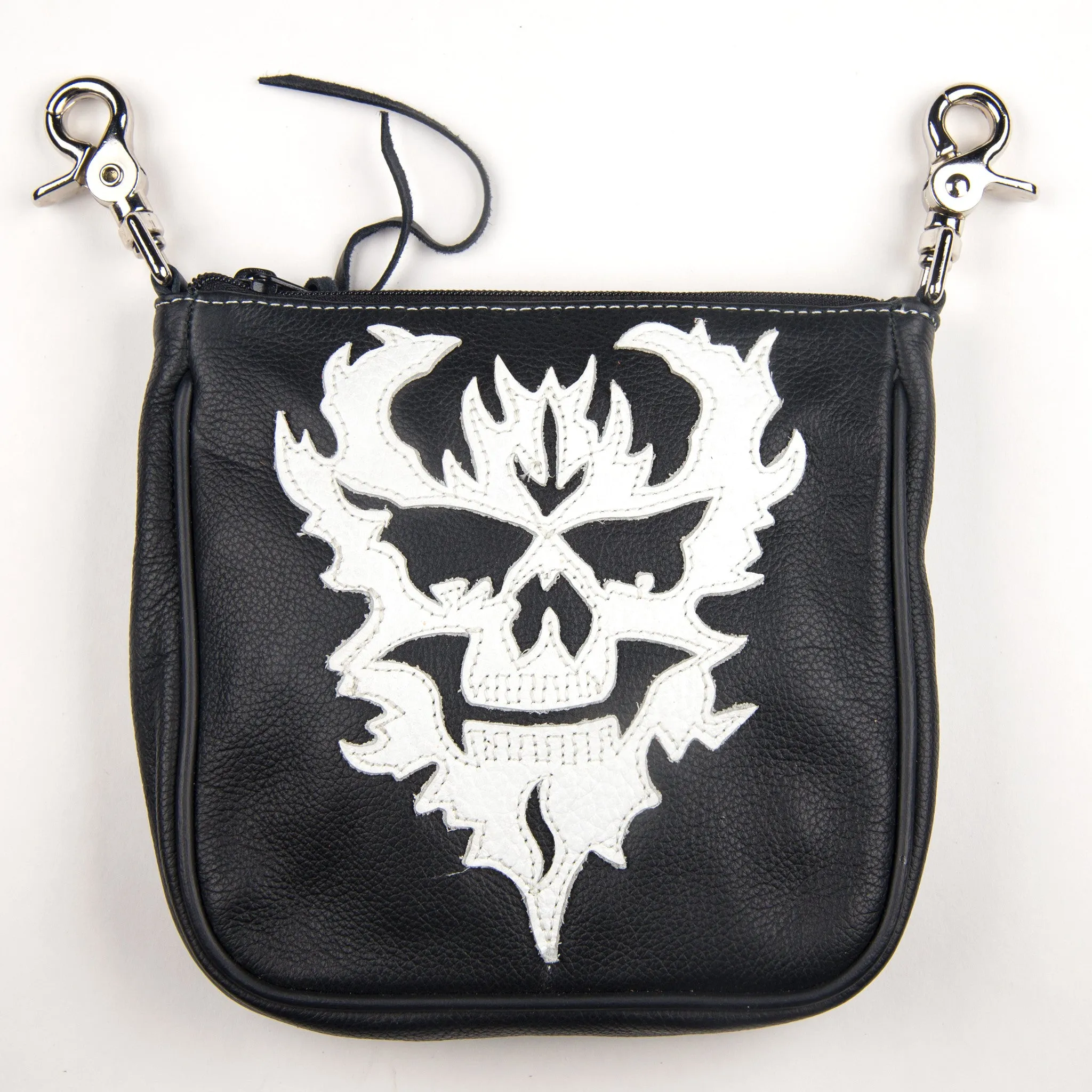 CO605  Clip Pouch- w/ White Cut-Out Skull Design