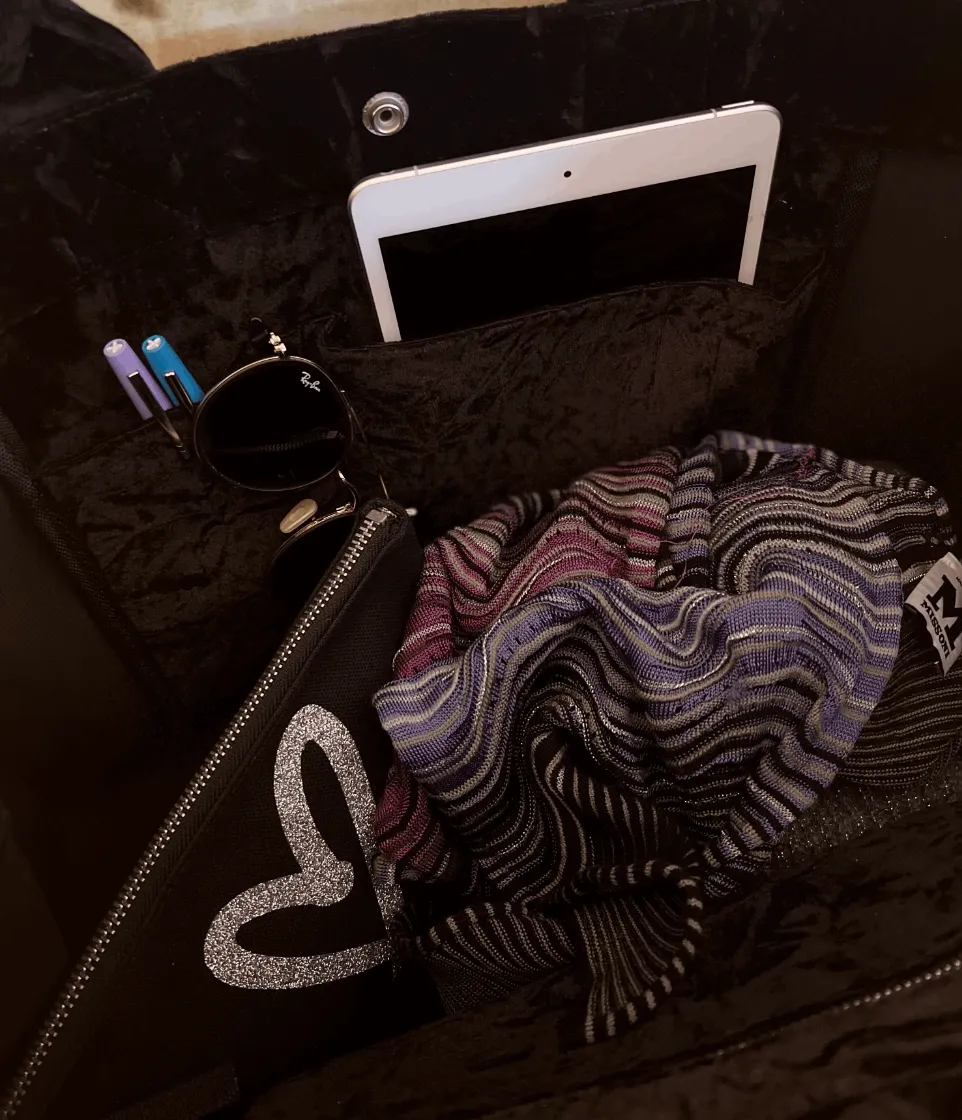 East West Bag: Black Crushed Velvet  LOVE