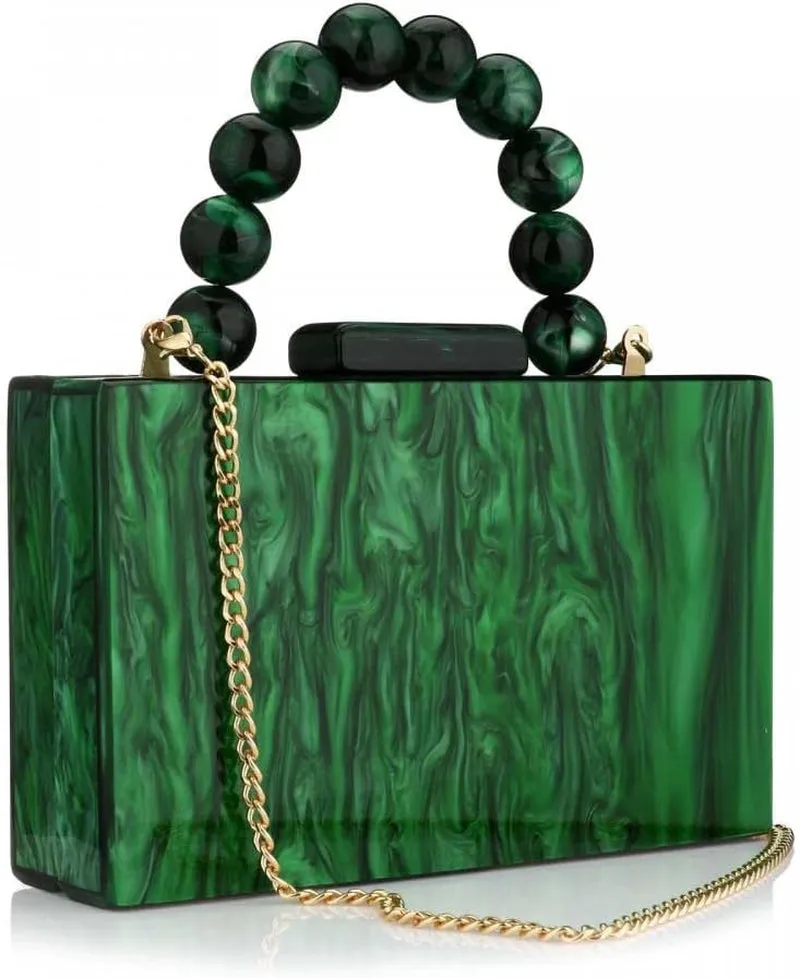 Evening Clutch Bag, Marbling for Women CrossBody Bag with Pearl Chain