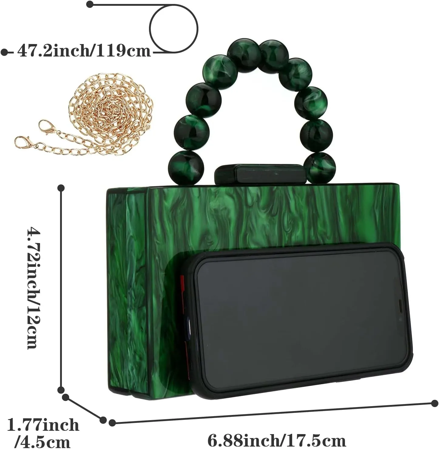 Evening Clutch Bag, Marbling for Women CrossBody Bag with Pearl Chain
