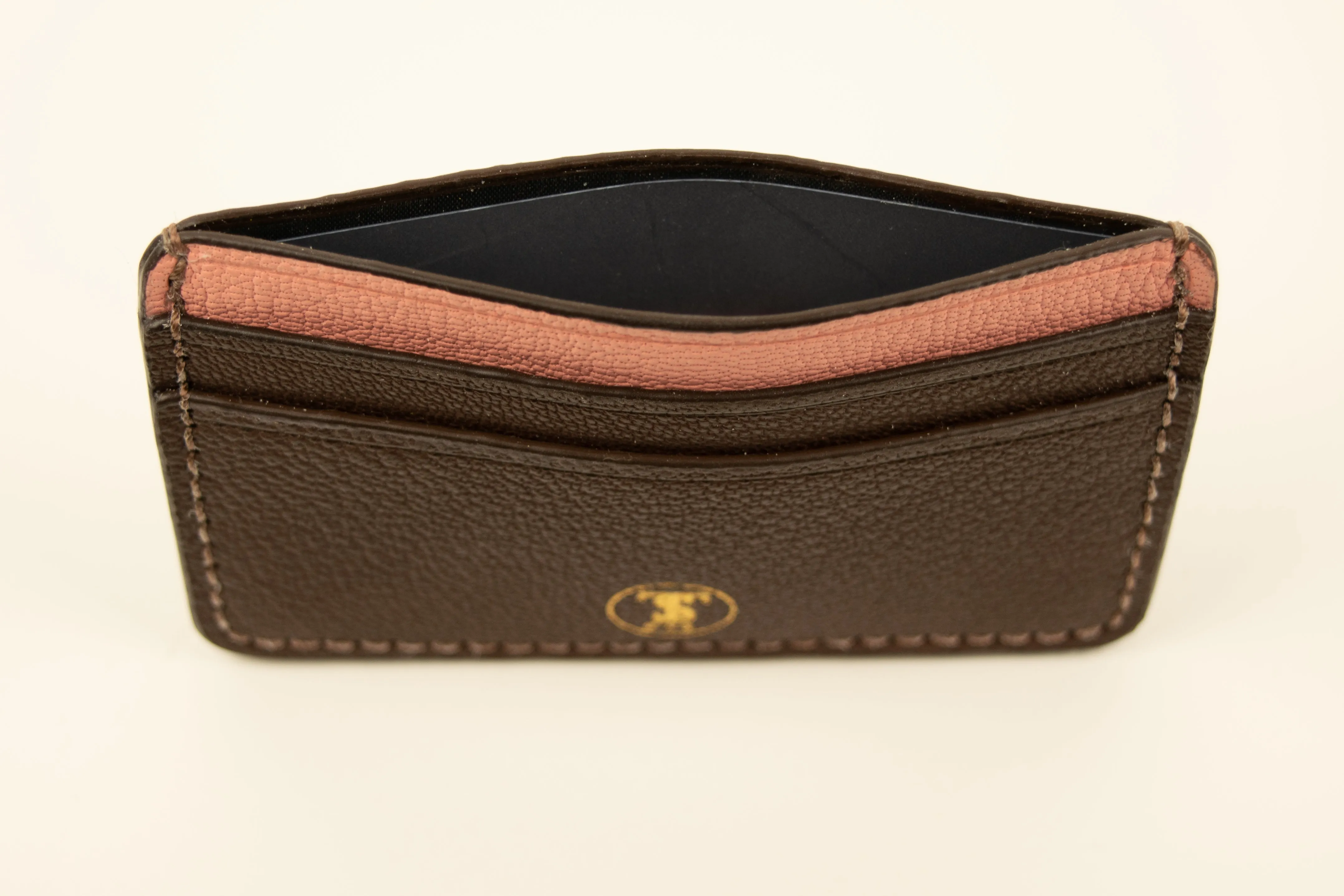 French Chèvre Leather Card Case - Limited Edition in Coral and Brown