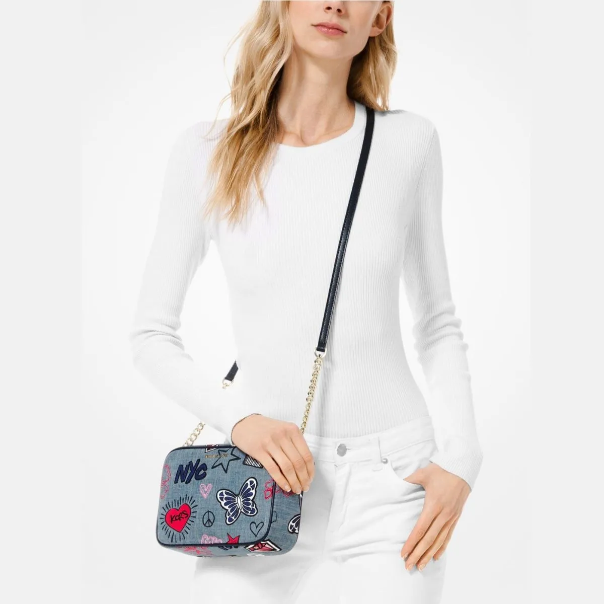 Ginny Medium Embroidered Denim Crossbody Bag