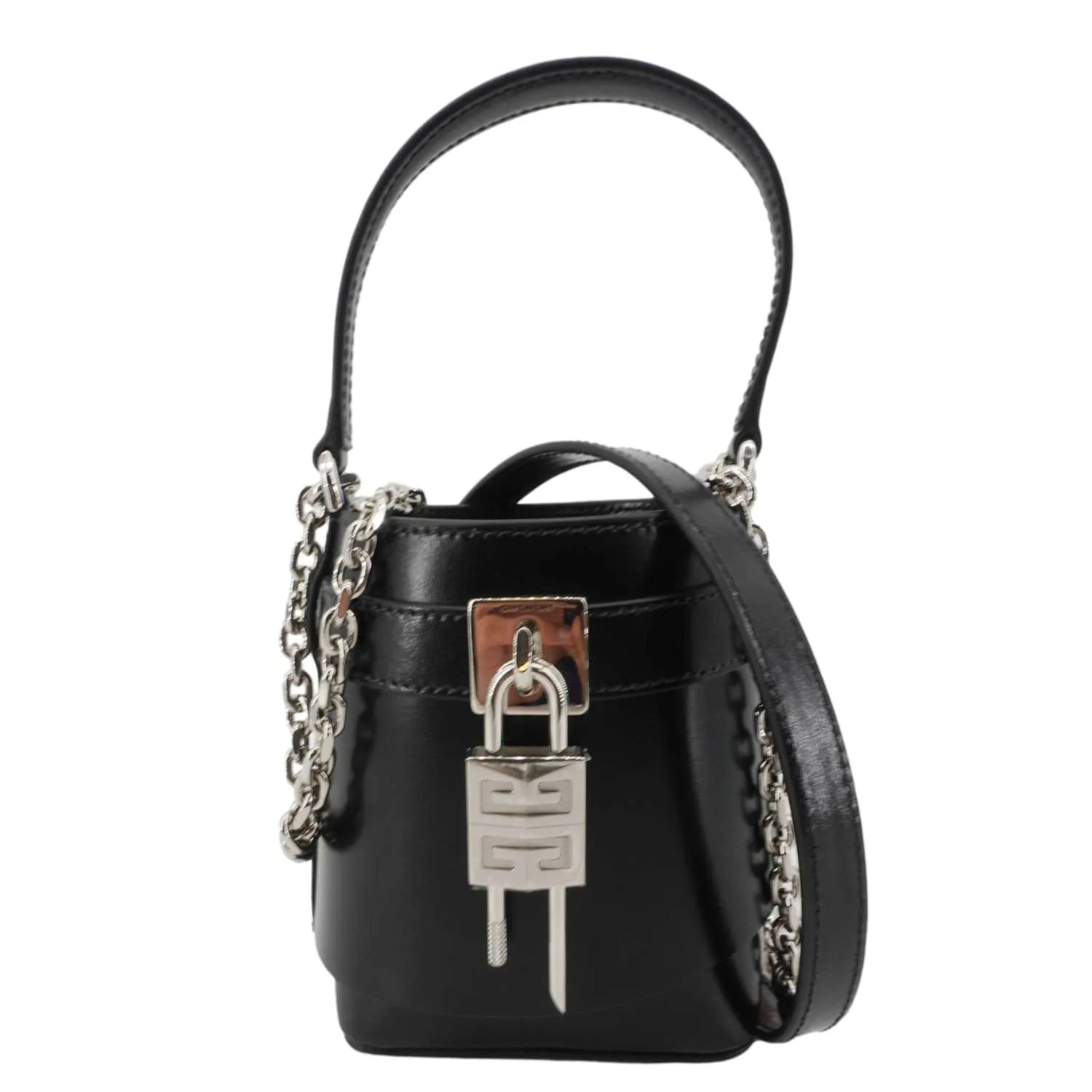 GIVENCHY Shark Lock Micro Box Calfskin Leather Bucket Bag Black