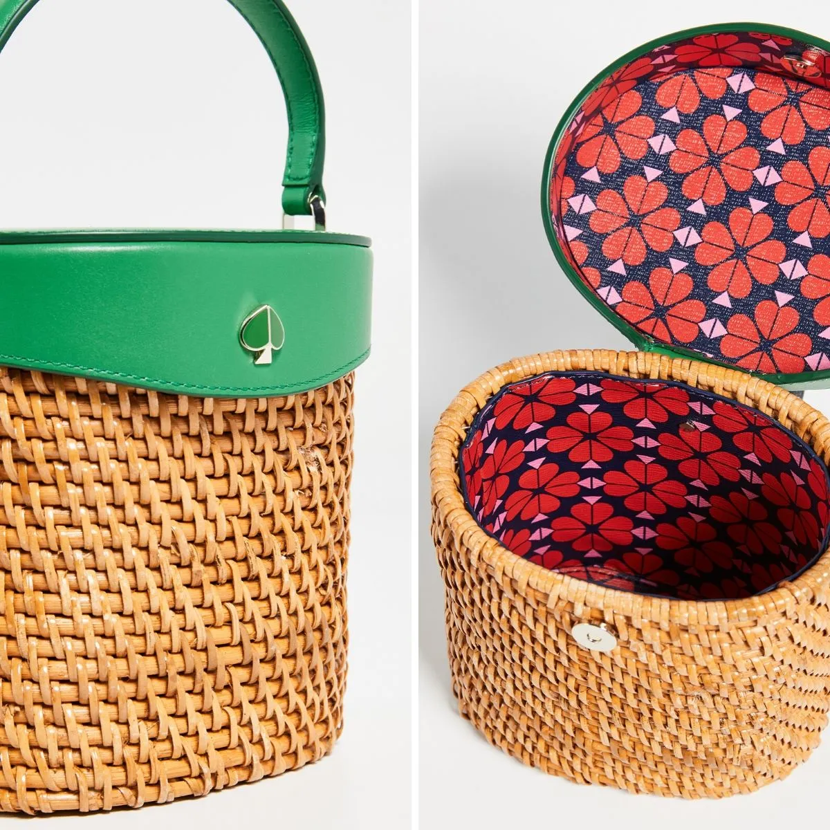 Green Mini Rose Rattan Bucket Bag