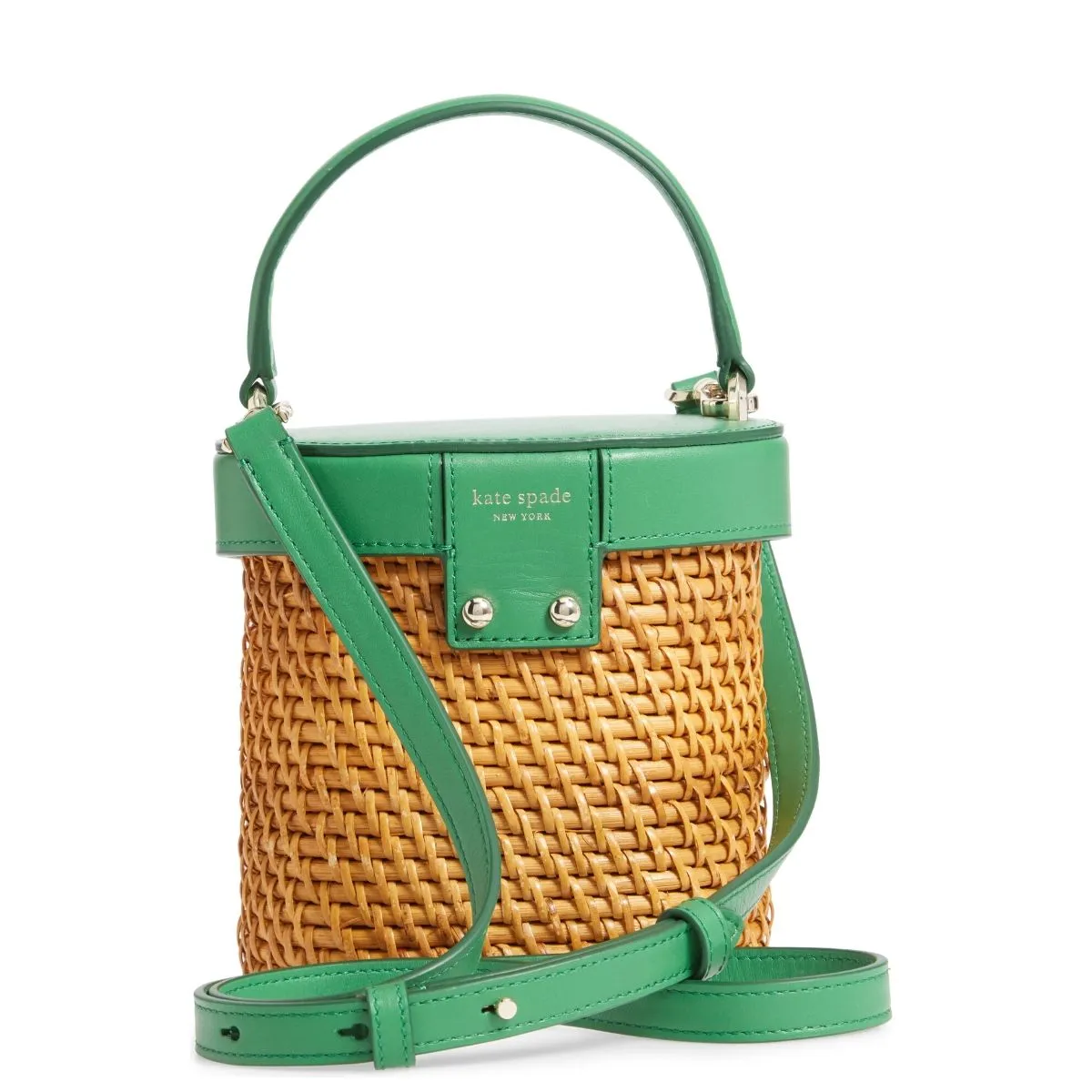 Green Mini Rose Rattan Bucket Bag