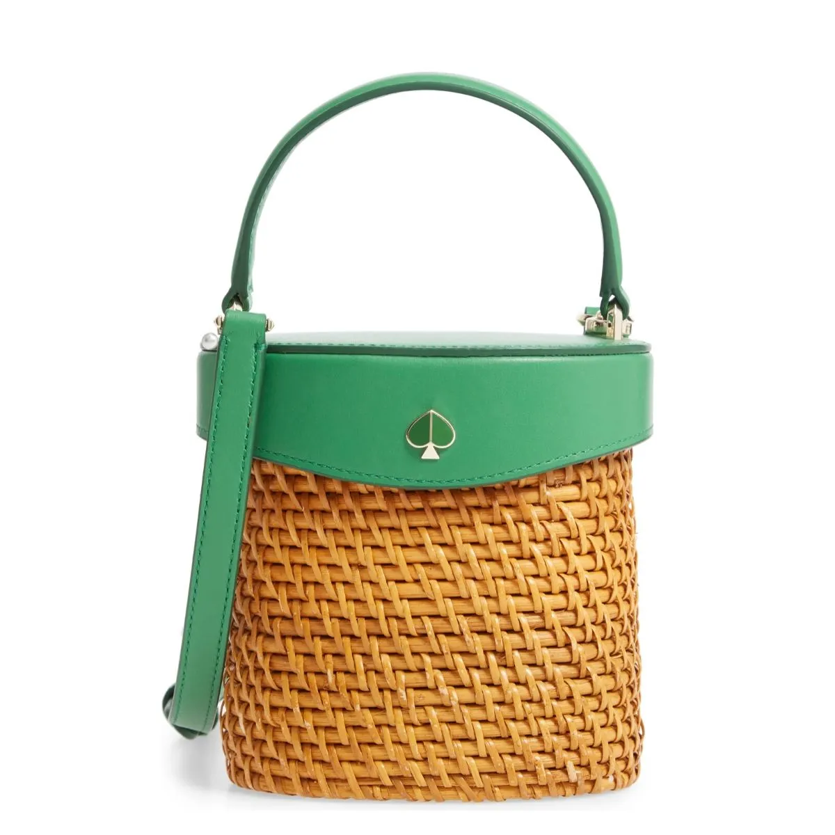 Green Mini Rose Rattan Bucket Bag