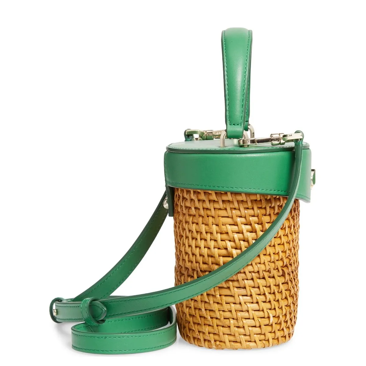 Green Mini Rose Rattan Bucket Bag