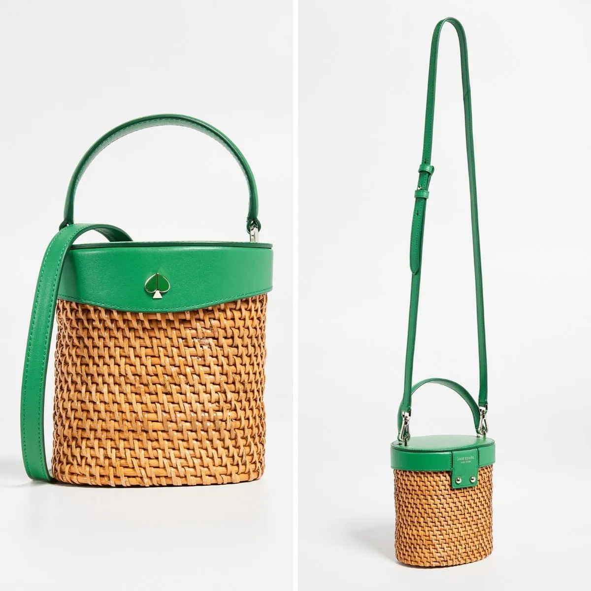 Green Mini Rose Rattan Bucket Bag