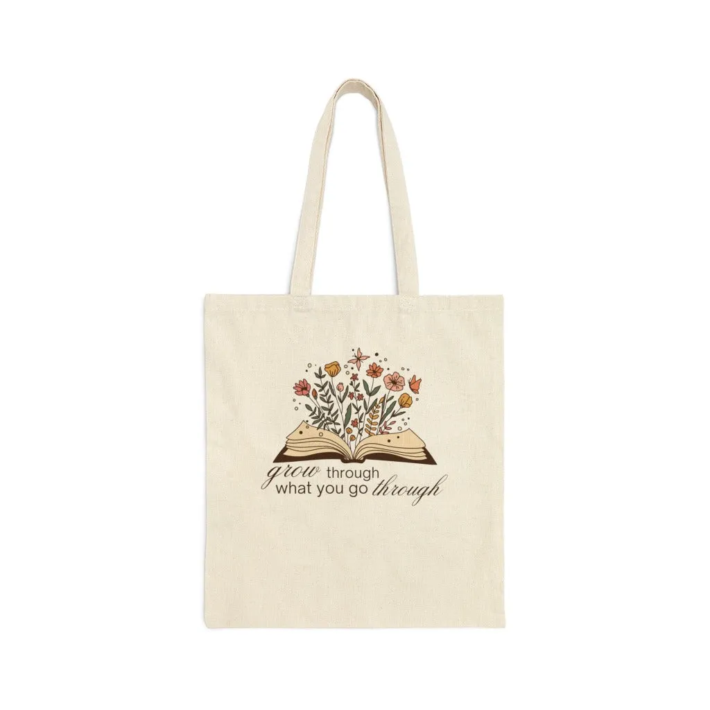Grow through what you go through, Book Club Cotton Canvas Tote Bag