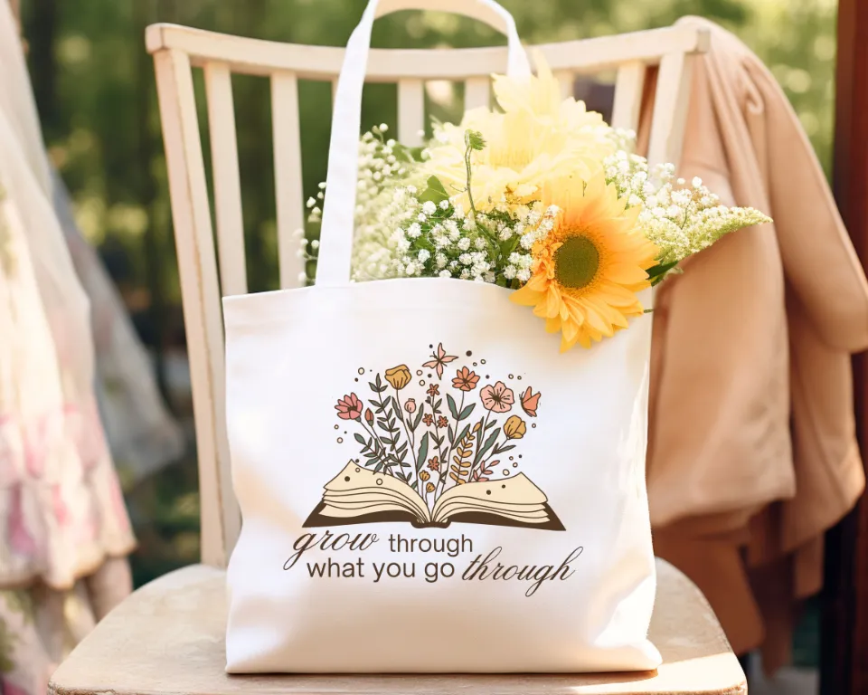 Grow through what you go through, Book Club Cotton Canvas Tote Bag