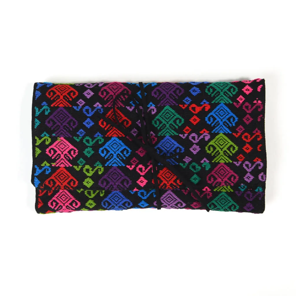 Guatemala Hand Woven Jewelry Roll | Black Brocade