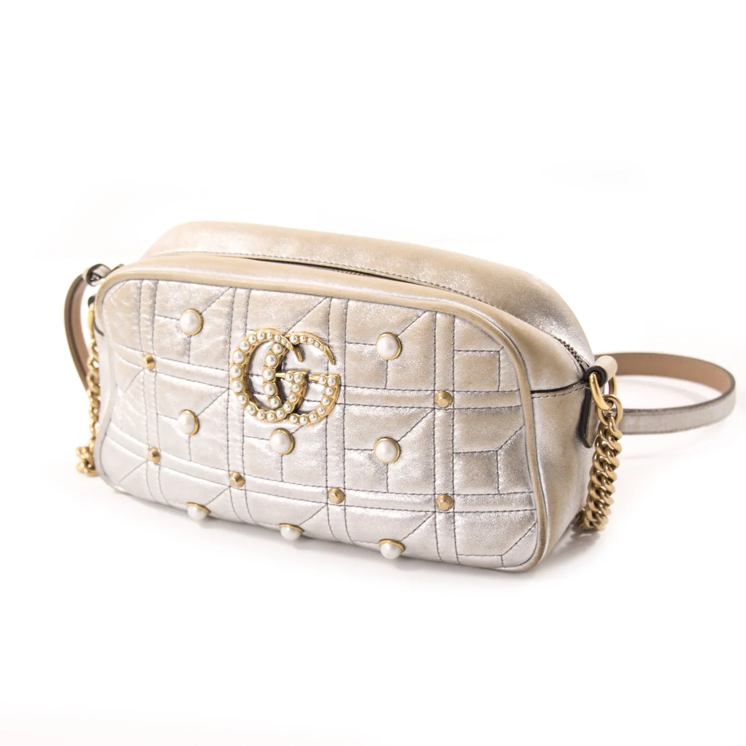 Gucci GG Marmont Matelassé Silver Metallic Bag