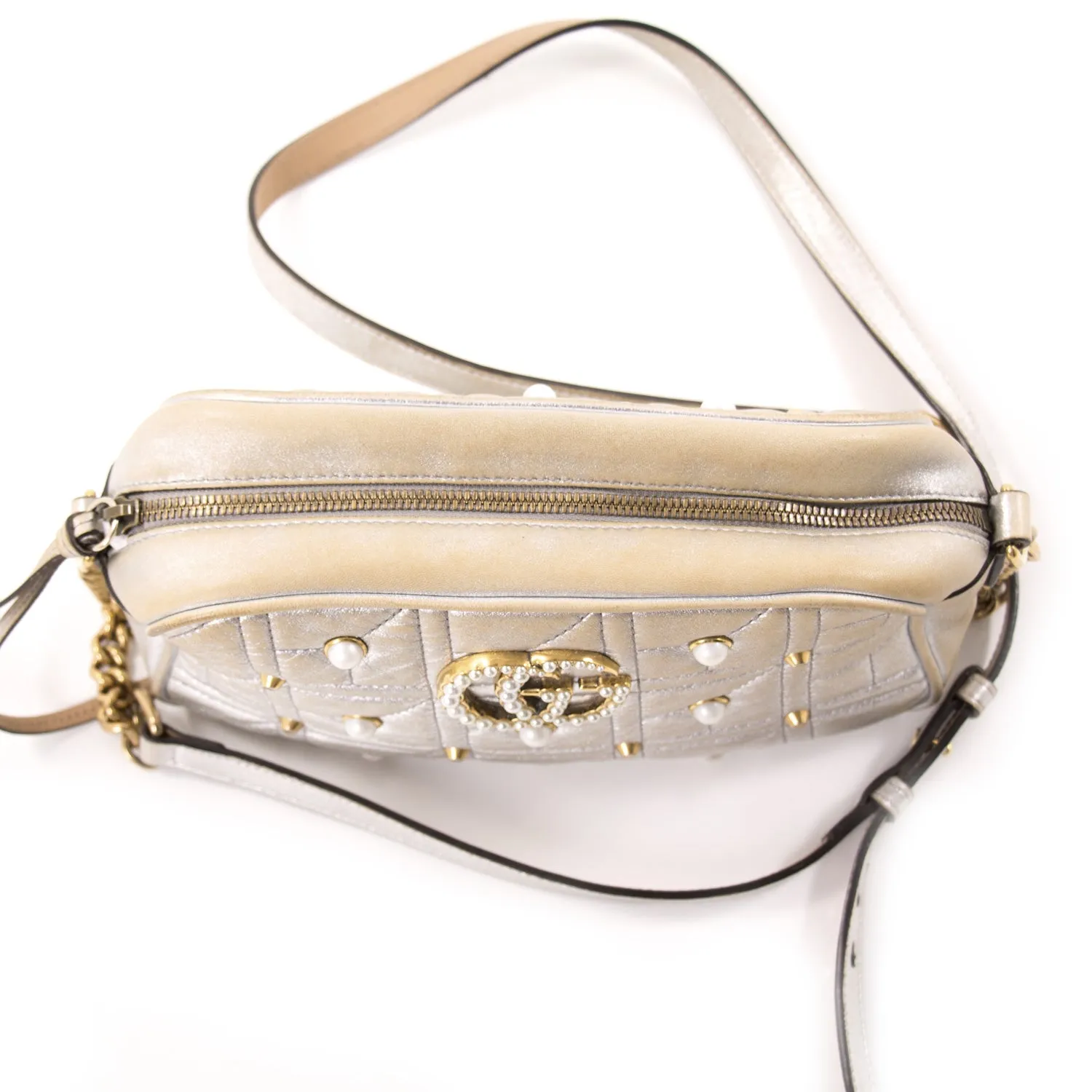 Gucci GG Marmont Matelassé Silver Metallic Bag