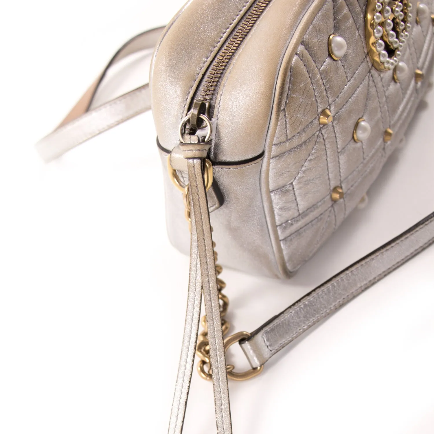 Gucci GG Marmont Matelassé Silver Metallic Bag